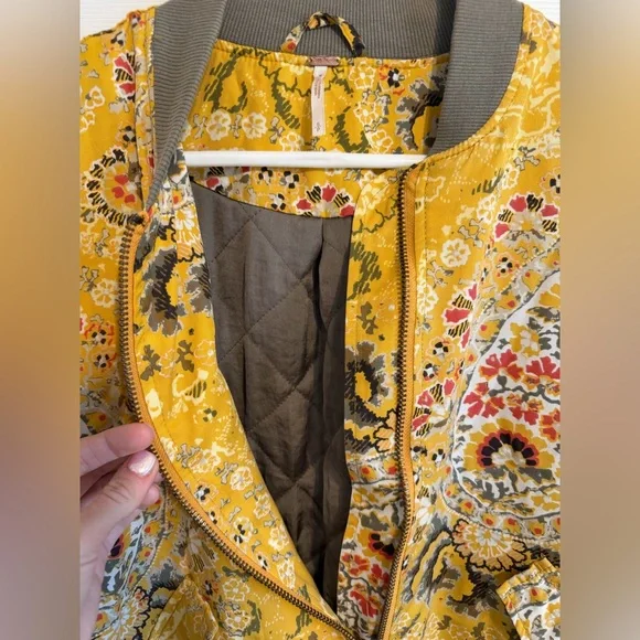 Free People Yellow Paisley Bomber Jacket Small - Picture 5 of 6